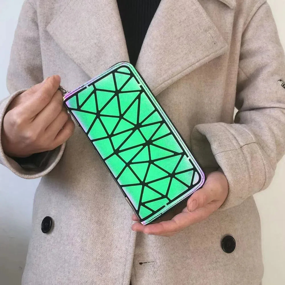 Fashion Luminous Geometric Rhombus Long Zipper Wallet for Women - Multi-Card Phone Holder & Coin Purse