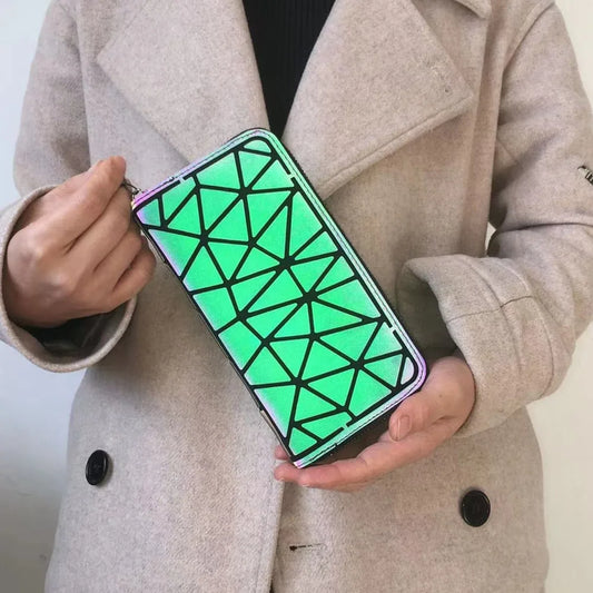 Fashion Luminous Geometric Rhombus Long Zipper Wallet for Women - Multi-Card Phone Holder & Coin Purse