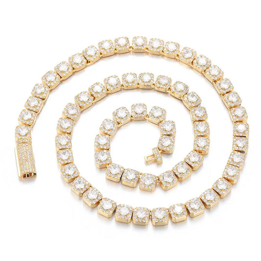 HHIOK 18K Gold Plated Tennis Chain Necklace - 5A Cubic Zirconia Iced Out 5mm/7mm Hip Hop Diamond Chain for Men & Women, Shiny Party Jewelry