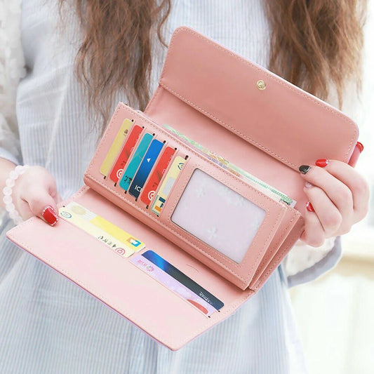 Black Diamond Pattern Long Wallet for Women - PU Leather Crown Buckle Clutch with Card Holder & Phone Pocket