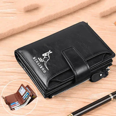 Men’s Luxury Leather Wallet | RFID-Blocking Short Card Holder with Zipper Coin Purse & Billfold