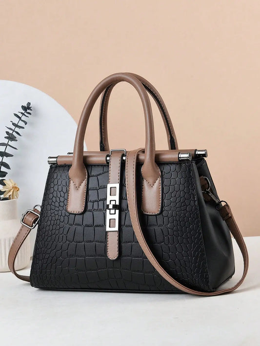 Eleganza CrocTextured Carryall - Stylish Large Capacity Women's Work & Casual Handbag