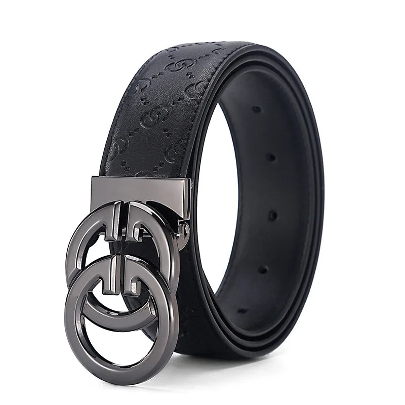 Men’s Designer Leather Belt - Double G Automatic Alloy Buckle, Premium Waist Strap for Jeans