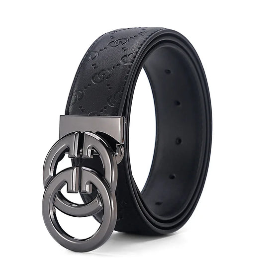 Men’s Designer Leather Belt - Double G Automatic Alloy Buckle, Premium Waist Strap for Jeans
