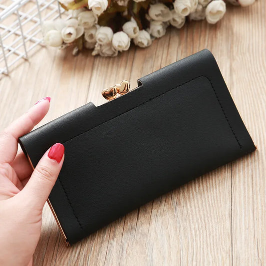 Women's Crown Style Long Wallet - Elegant Hasp & Zipper Clutch with ID Card Holder and Coin Pouch