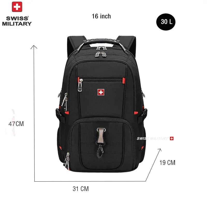 Swiss 17" Laptop Backpack - Waterproof Swiss-Style Multifunctional Travel Bag with USB Charging Port