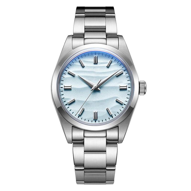 Men’s Stainless Steel Quartz Watch - 100M Waterproof, 3D Sand Dial Dress Timepiece