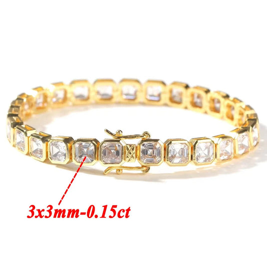 Luxury Asscher Moissanite Engagement Tennis Bracelet - 925 Sterling Silver Diamond Chain for Women