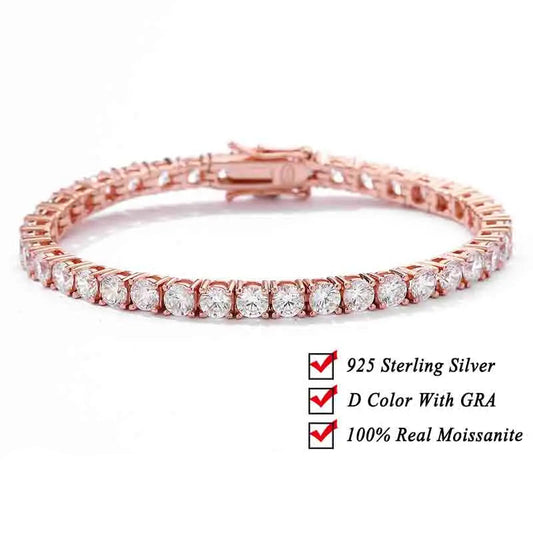 Moissanite Tennis Bracelet - Original 925 Sterling Silver Diamond Chain for Women & Men