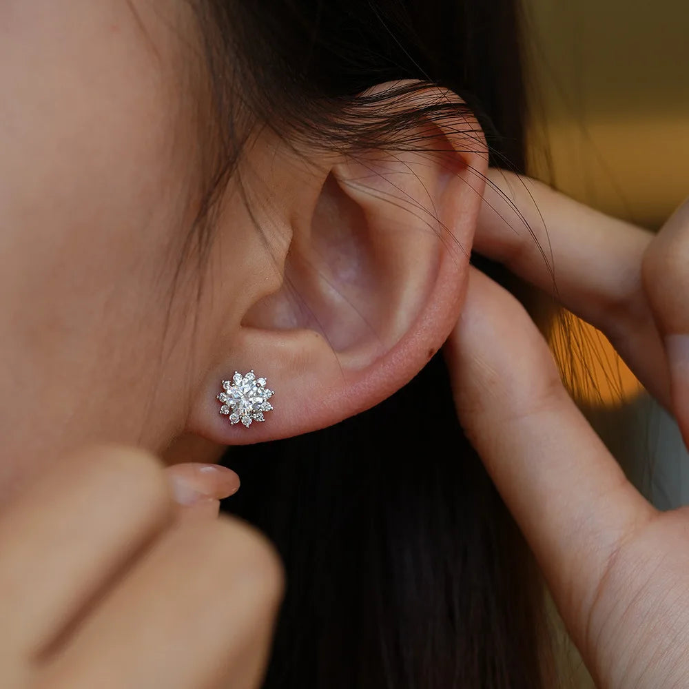 10 Carats Moissanite Stud Earrings - Luxury 925 Sterling Silver, Brilliant Round Cut Sparkling Jewelry for Women