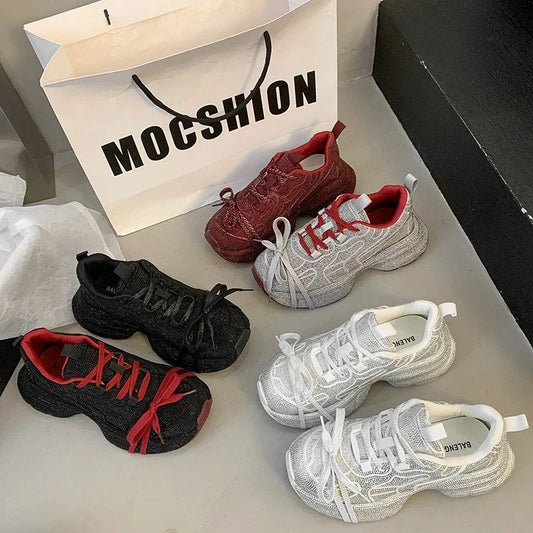 Top Quality Rhinestone Sneakers - Platform Skate Shoes, Shiny Crystal Loafers for Women