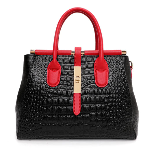 Luxury Crocodile Pattern Cowhide Handbag - Trendy Large-Capacity Women's Shoulder Bag
