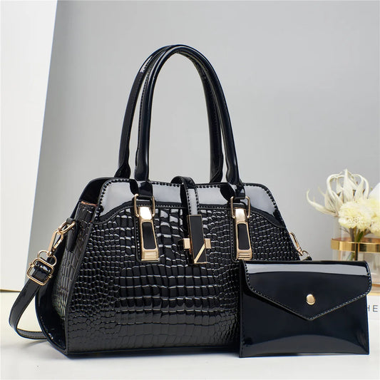 GlossCroc Luxe Tote - High-Shine Crocodile Pattern Handbag for Stylish Women