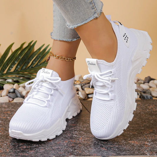 Women’s Mesh Casual Sneakers - Breathable Lace-Up Soft-Soled Sports Shoes