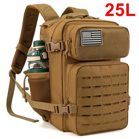 25L/45L Tactical Backpack for Men & Women - Outdoor Survival Bug Out Bag with Bottle Holder