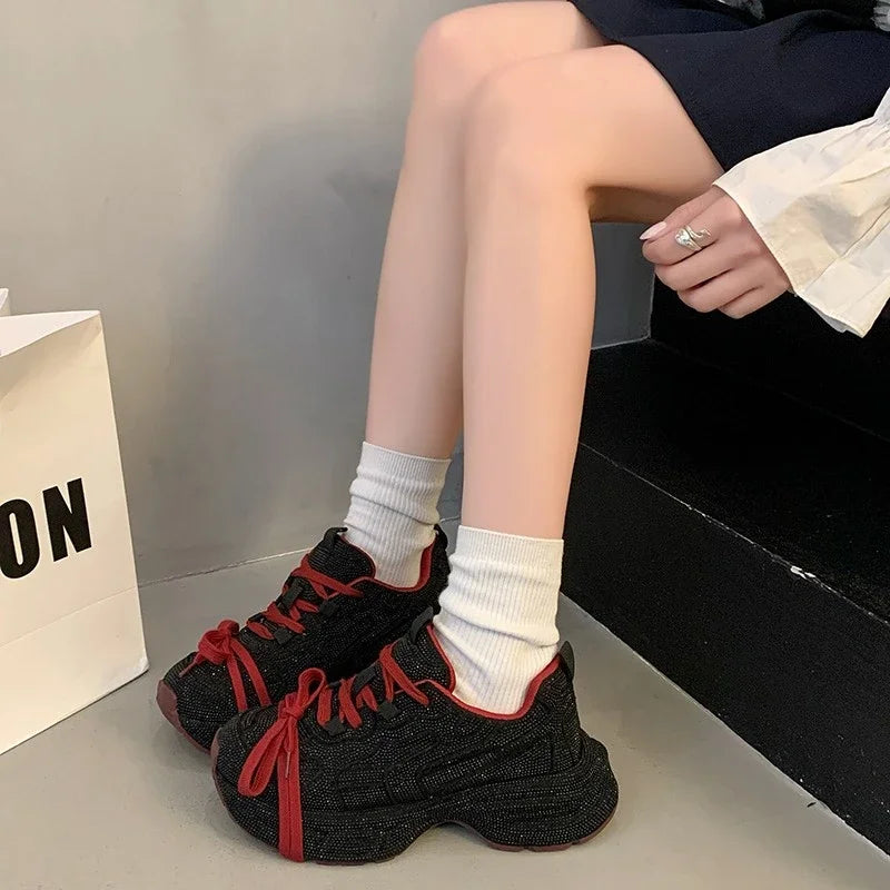 Top Quality Rhinestone Sneakers - Platform Skate Shoes, Shiny Crystal Loafers for Women