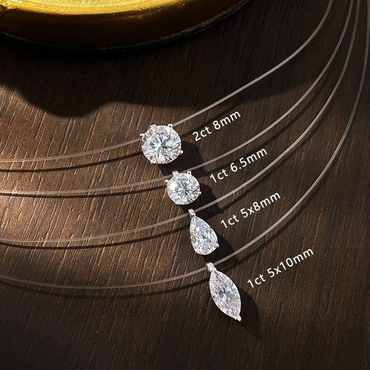 Knobspin 1–2CT Moissanite Pendant Necklace - Pear, Marquise & Round Brilliant Cut Lab Diamond on 925 Sterling Silver Fishing Line, Fine Jewelry Gift for Women