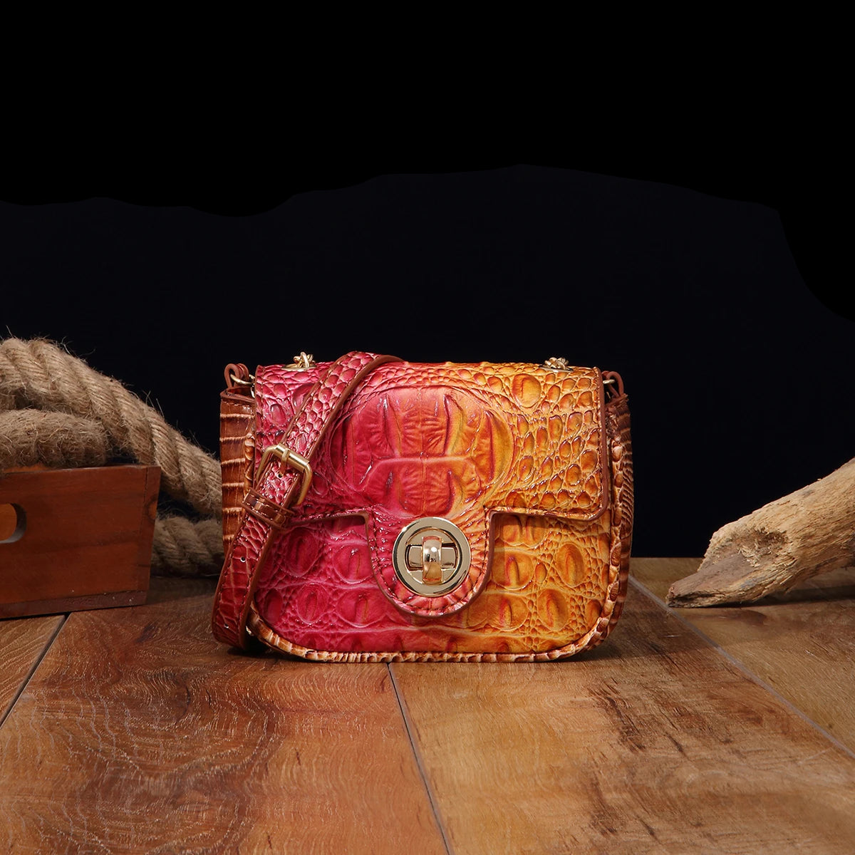 Mini Croco Flip Crossbody - Colorful Lipstick Shoulder Bag with Twist Lock