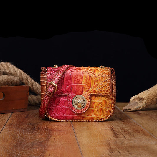 Mini Croco Flip Crossbody - Colorful Lipstick Shoulder Bag with Twist Lock