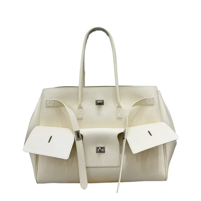 Velvara EliteLock Tote - Premium Leather & Suede Winged Shoulder Bag with Metallic Lock Accents