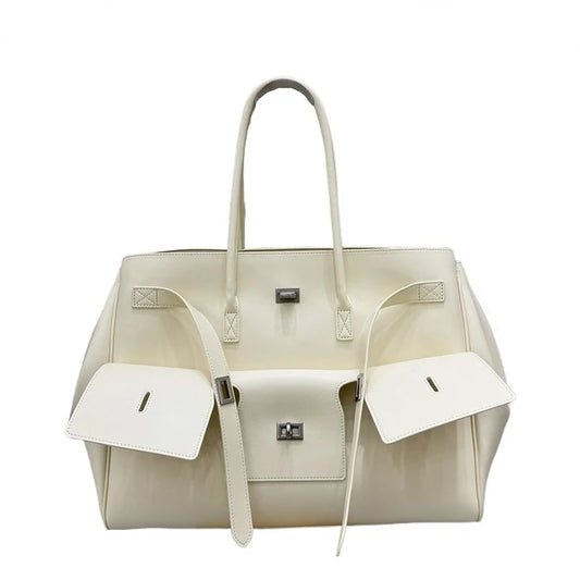 Velvara EliteLock Tote - Premium Leather & Suede Winged Shoulder Bag with Metallic Lock Accents