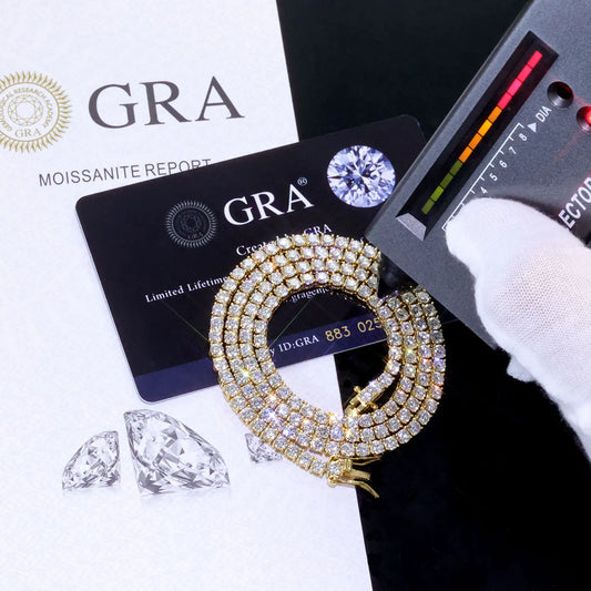 ESKEEM 925 Sterling Silver Moissanite Tennis Chain Necklace - VVS D Color Stones, Iced Out 2mm–5mm Lab Diamond Chain, Passes Diamond Tester, Fine Jewelry