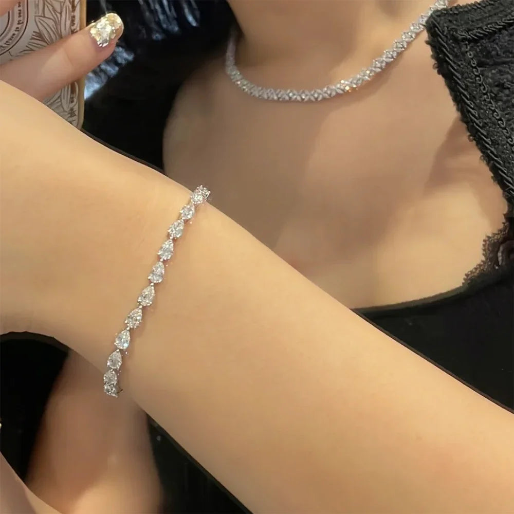 3×5MM Pear-Cut Moissanite Tennis Bracelet - 925 Sterling Silver Plated White Gold Waterdrop Jewelry for Women, GRA Certified