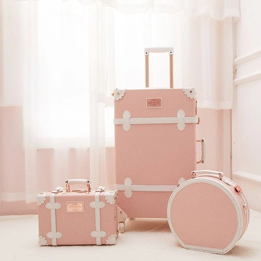Vintage Style Retro Trolley Luggage - 360° Spinner Wheels Carry-On Suitcase for Women & Men, Pink, 20/22/24/26 Inch