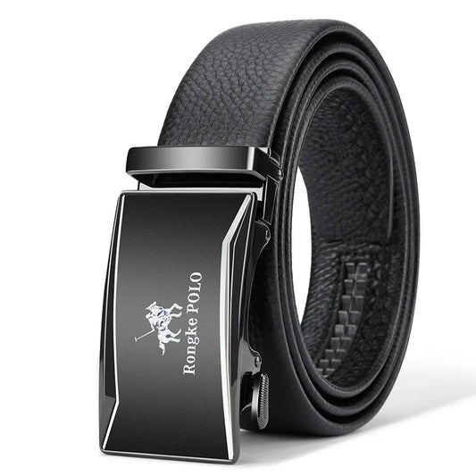 Men’s Genuine Leather Belt - Automatic Alloy Buckle Ratchet Designer Strap