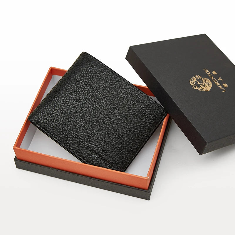 Laorentou Men’s Genuine Leather Short Wallet | Zipper Card Holder & A Perfect Gift