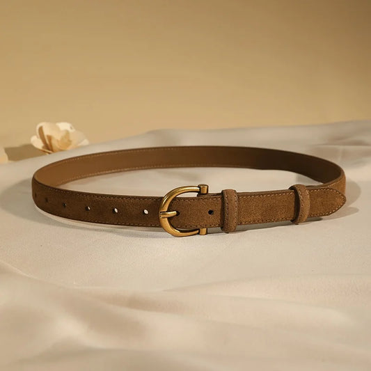 Women’s Luxury Suede Belt - Stylish Leather Strap with Gold Pin Buckle