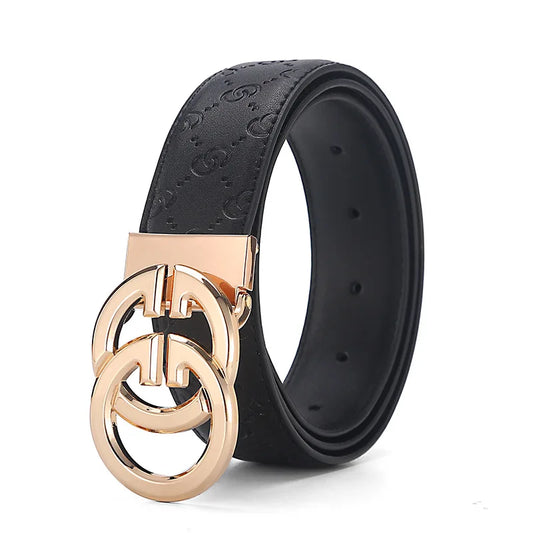 Men’s Designer Leather Belt - Double G Automatic Alloy Buckle, Premium Waist Strap for Jeans