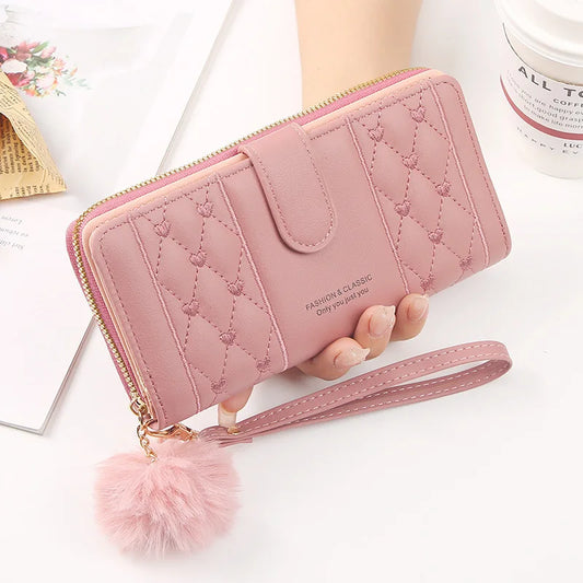 Women's Long PU Leather Wallet - Large Capacity Card Holder & Zipper Coin Purse with Phone Compartment and Wristlet