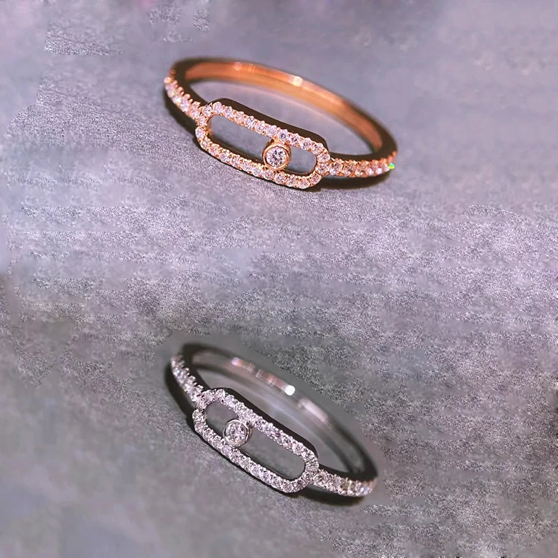 Exquisite Single Diamond Sliding Ring - 925 Sterling Silver Luxury Jewelry