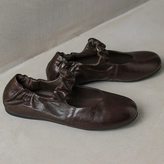 Women’s Sheepskin Slip-On Ballet Flats - Soft, Comfortable Round-Toe Ballerinas with Elastic Band