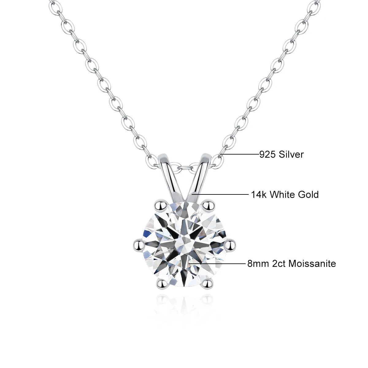 Women's 14K Gold Moissanite Pendant Necklace - Real Gold Lab Diamond Necklace for Weddings, Engagements & Valentine’s Gifts