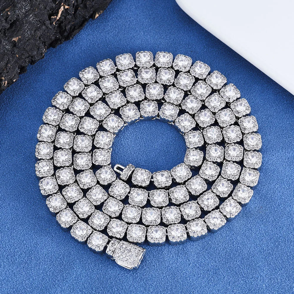 HHIOK 18K Gold Plated Tennis Chain Necklace - 5A Cubic Zirconia Iced Out 5mm/7mm Hip Hop Diamond Chain for Men & Women, Shiny Party Jewelry