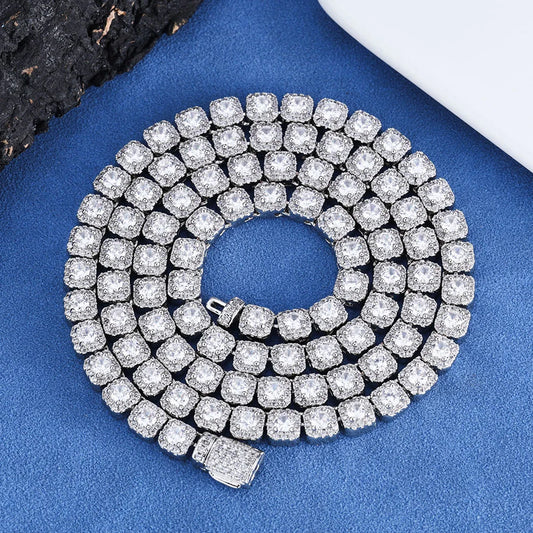 HHIOK 18K Gold Plated Tennis Chain Necklace - 5A Cubic Zirconia Iced Out 5mm/7mm Hip Hop Diamond Chain for Men & Women, Shiny Party Jewelry