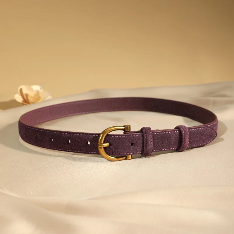 Women’s Luxury Suede Belt - Stylish Leather Strap with Gold Pin Buckle