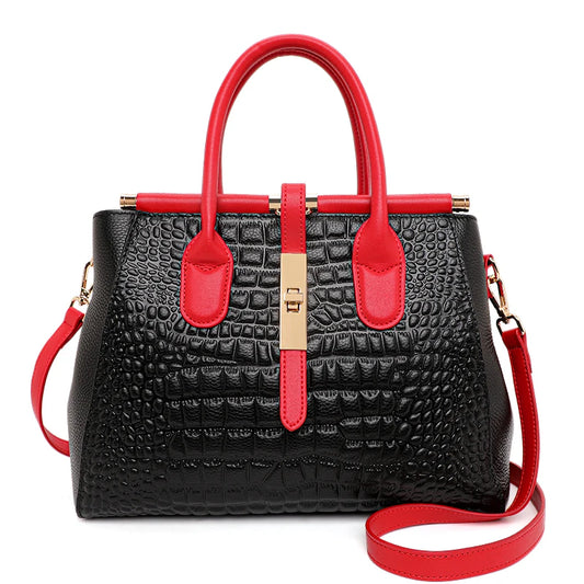 Aidrani Croco Luxe Contrast Briefcase - Genuine Leather Structured Handbag for Women