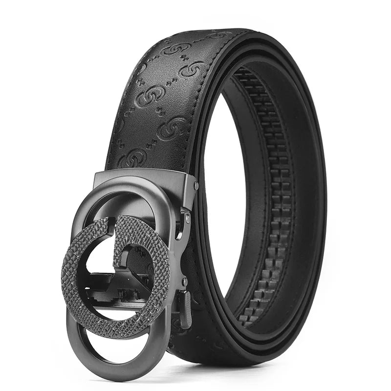 Men’s Designer Leather Belt - Double G Automatic Alloy Buckle, Premium Waist Strap for Jeans