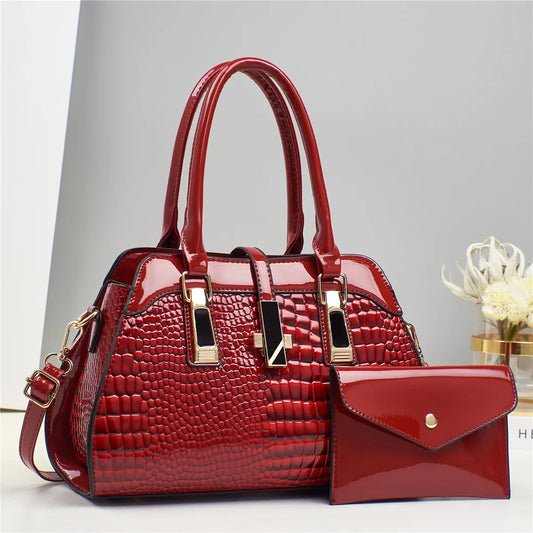GlossCroc Luxe Tote - High-Shine Crocodile Pattern Handbag for Stylish Women