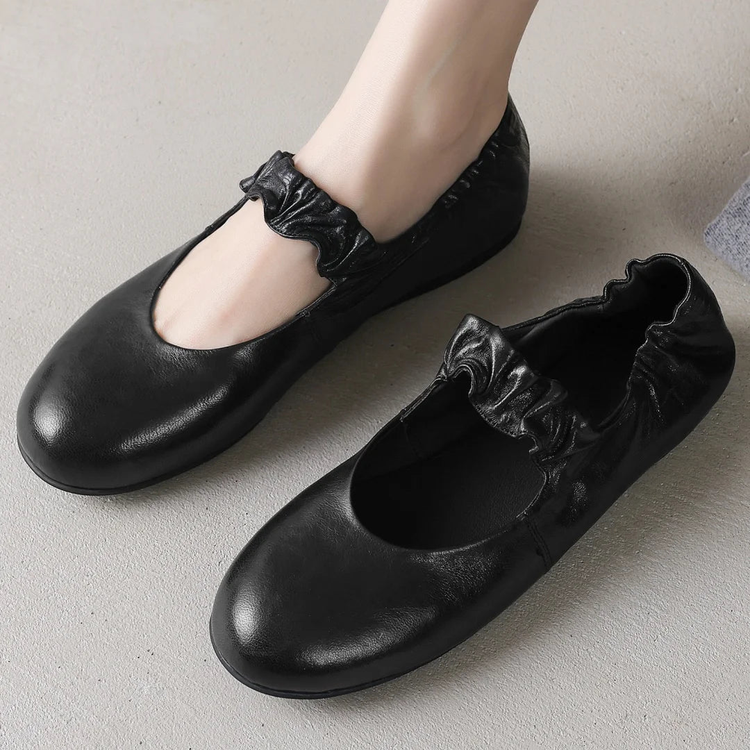 Women’s Sheepskin Slip-On Ballet Flats - Soft, Comfortable Round-Toe Ballerinas with Elastic Band