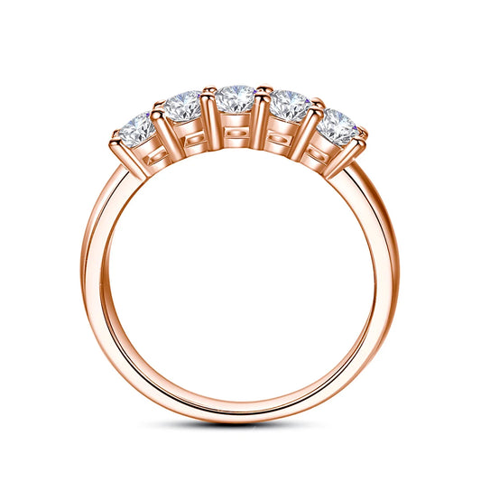 5-Stone Moissanite Diamond Ring - 925 Silver Rose Gold Plated Fine Jewelry for Women, Certified Engagement Gift