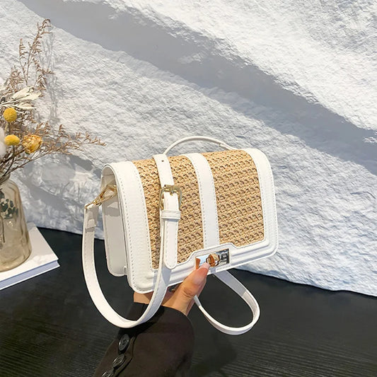 Square Summer Straw Woven Clutch - Casual Rattan Crossbody Beach Bag for Women
