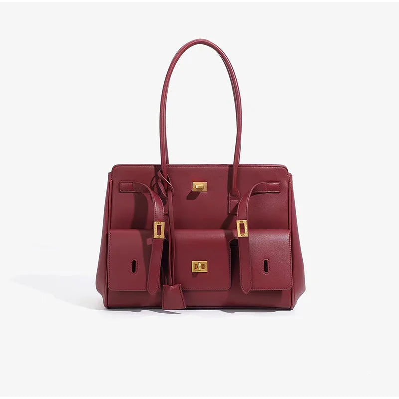 Velvara EliteLock Tote - Premium Leather & Suede Winged Shoulder Bag with Metallic Lock Accents