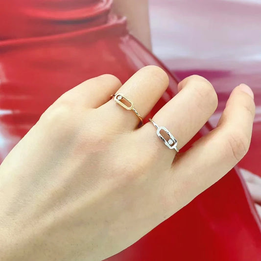 Exquisite Single Diamond Sliding Ring - 925 Sterling Silver Luxury Jewelry