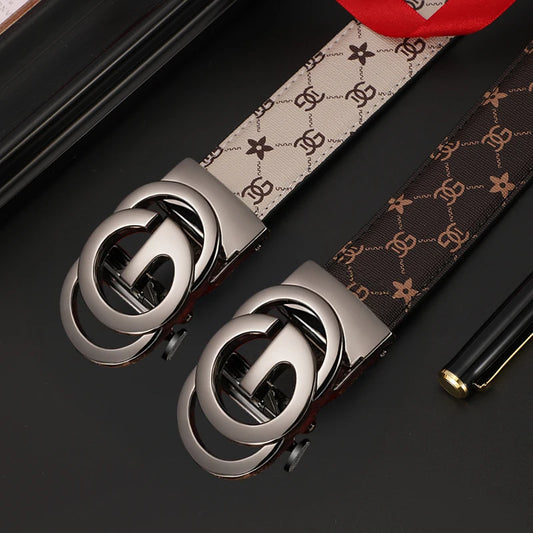 Men’s Genuine Leather Belt - Automatic Metal Alloy Buckle, Luxury Designer Waist Strap