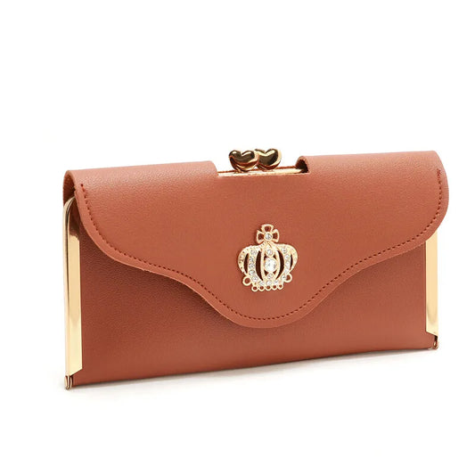 Women's Crown Style Long Wallet - Elegant Hasp & Zipper Clutch with ID Card Holder and Coin Pouch
