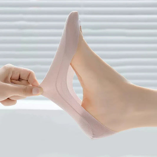 Women’s Non-Slip Invisible Ice Silk Socks – 5 Pairs, Seamless Low-Cut Boat Socks, Summer Breathable